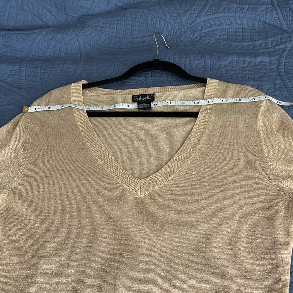 NWT Rafaella Women’s Gold Metallic V-Neck Sweater – Size Large - Picture 9 of 12